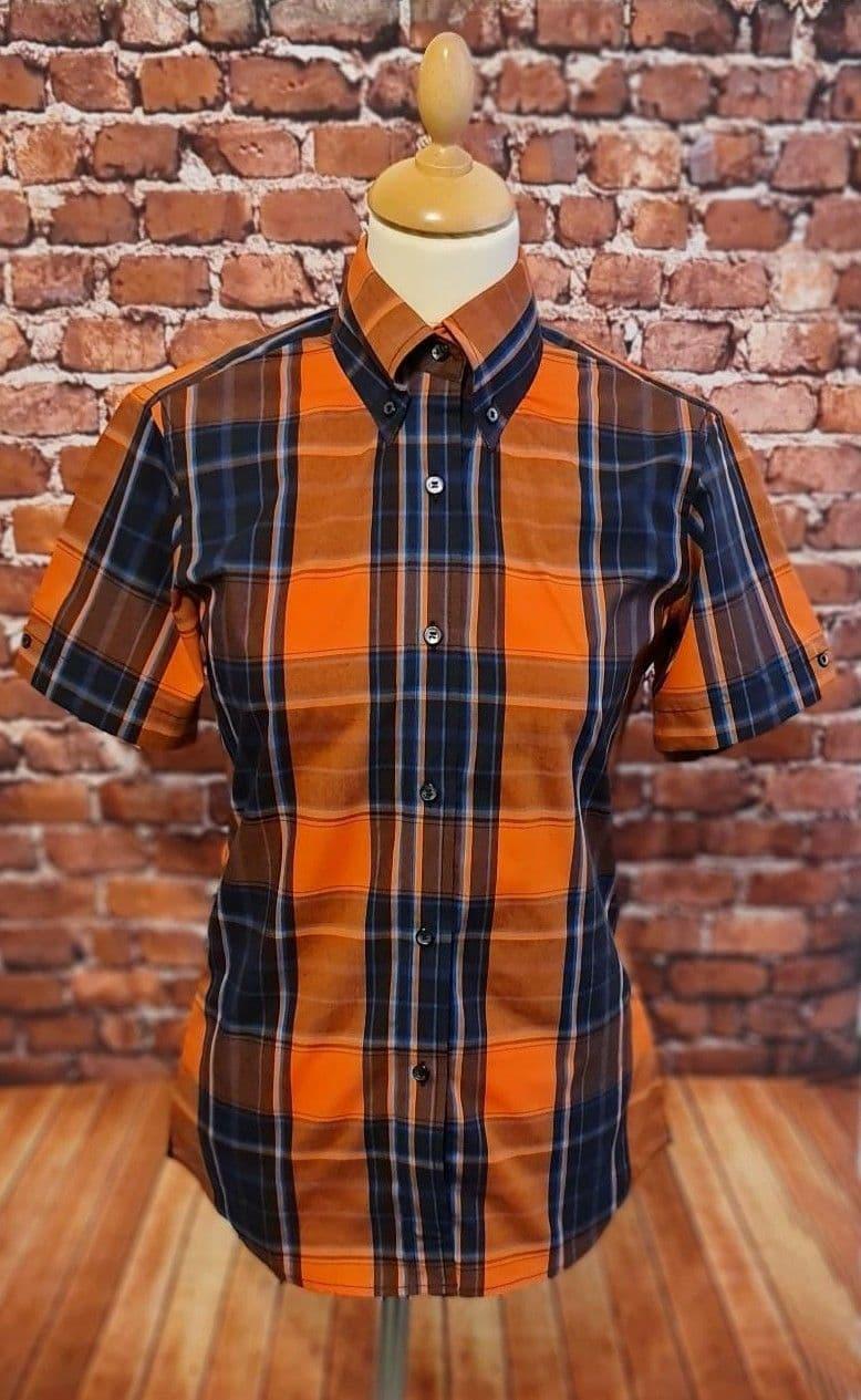 The Kingston Collection "Sally Women's Orange Bold Checked Shirt. Modclothin