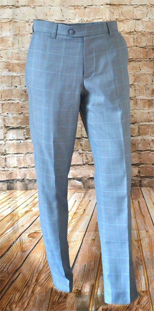 THE "LEWIS" 100% WOOL SKY BLUE CHECK TROUSER