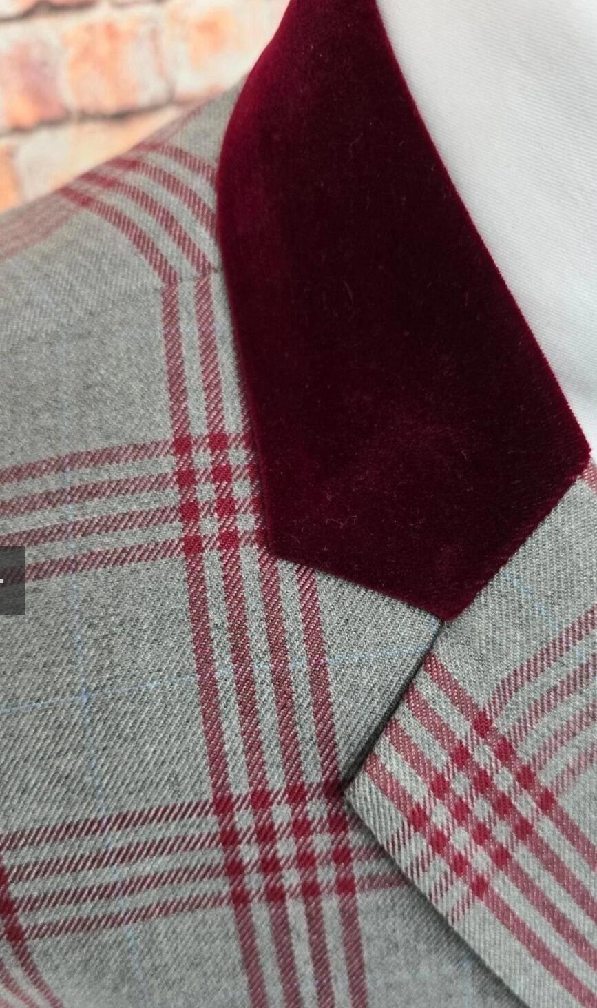 Wesley Jacket Burgundy Grey Check