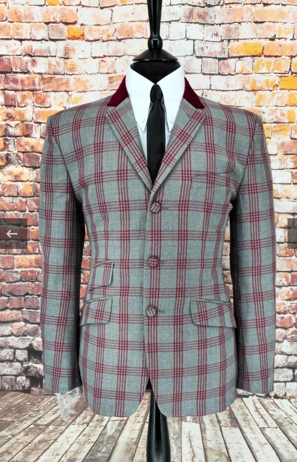 Wesley Jacket Burgundy Grey Check